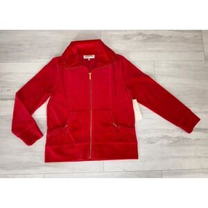 Jones New York Sports Red Zip Up Velour Jacket With Gold Accents Size PS NWT